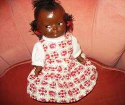 9'' SWEETEST BLACK ALL COMPOSITION JOINTED BABY DOLL,3 TOPKNOTS